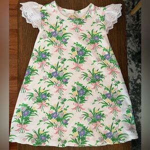 Beaufort bonnet 3T girls floral and bow dress with lace sleeves